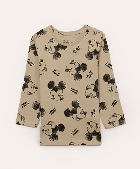 camiseta de algodão infantil mickey manga longa bege 4