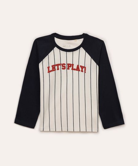 camiseta de algodão infantil listrada raglan branca 2