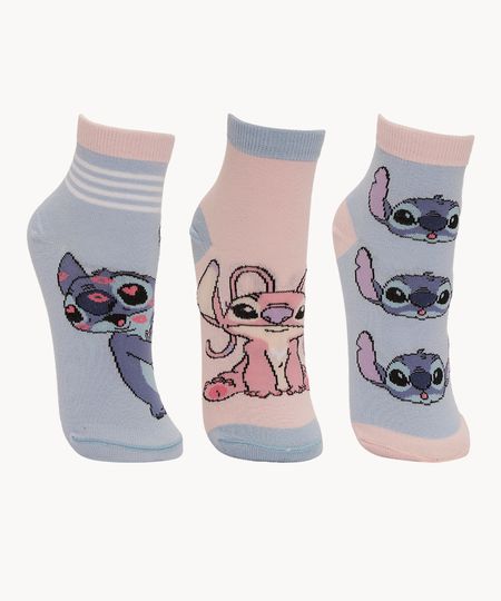 kit 3 pares de meias cano baixo stitch colorido 34-39 kit 3 pares de meias cano baixo stitch colorido 34-39