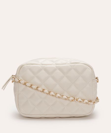 bolsa matelassê com alça corrente off white UNICO
