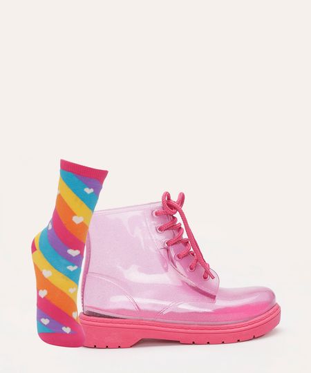 galocha infantil glitter com meia rosa 27-28