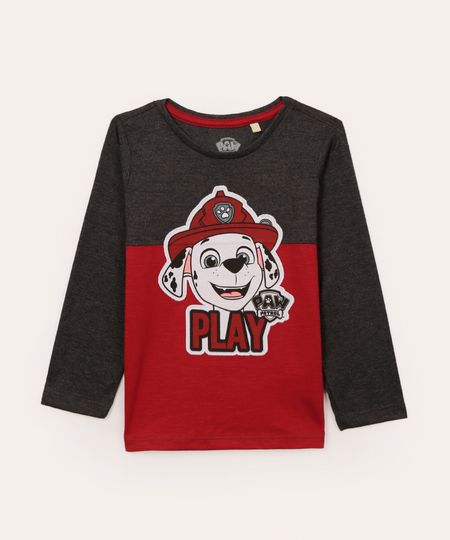 camiseta de algodão infantil patrulha canina marshall manga longa vermelha 1