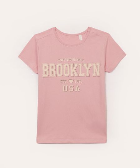 blusa de algodão infantil brooklyn manga curta rosa 4