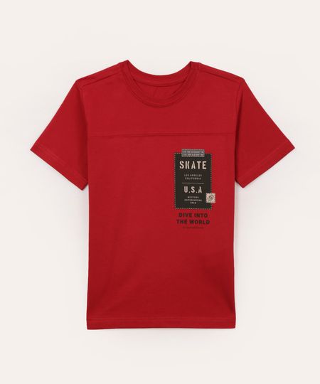 camiseta de algodão infantil skate vermelho 4