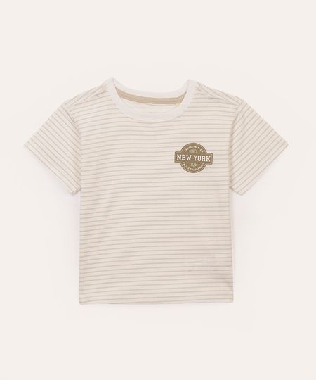 camiseta de algodão infantil listrada manga curta off white 3