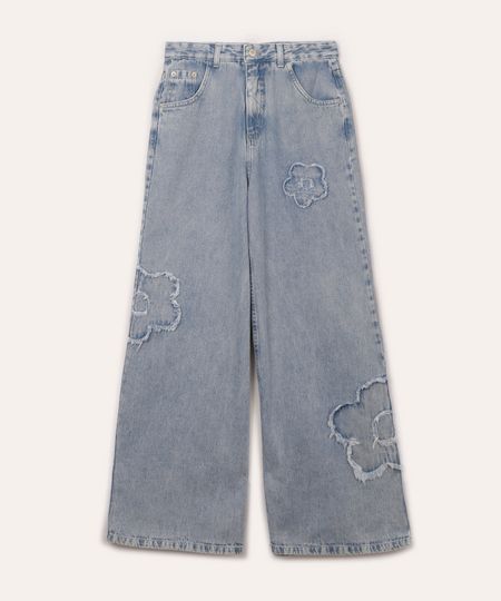calça jeans juvenil wide leg flor azul 12