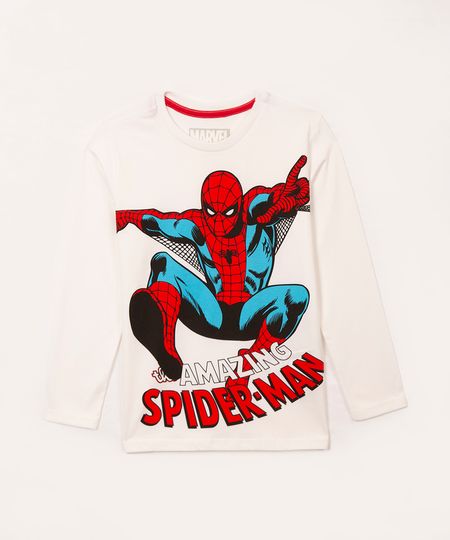 blusa de algodão infantil manga longa homem aranha branco 12