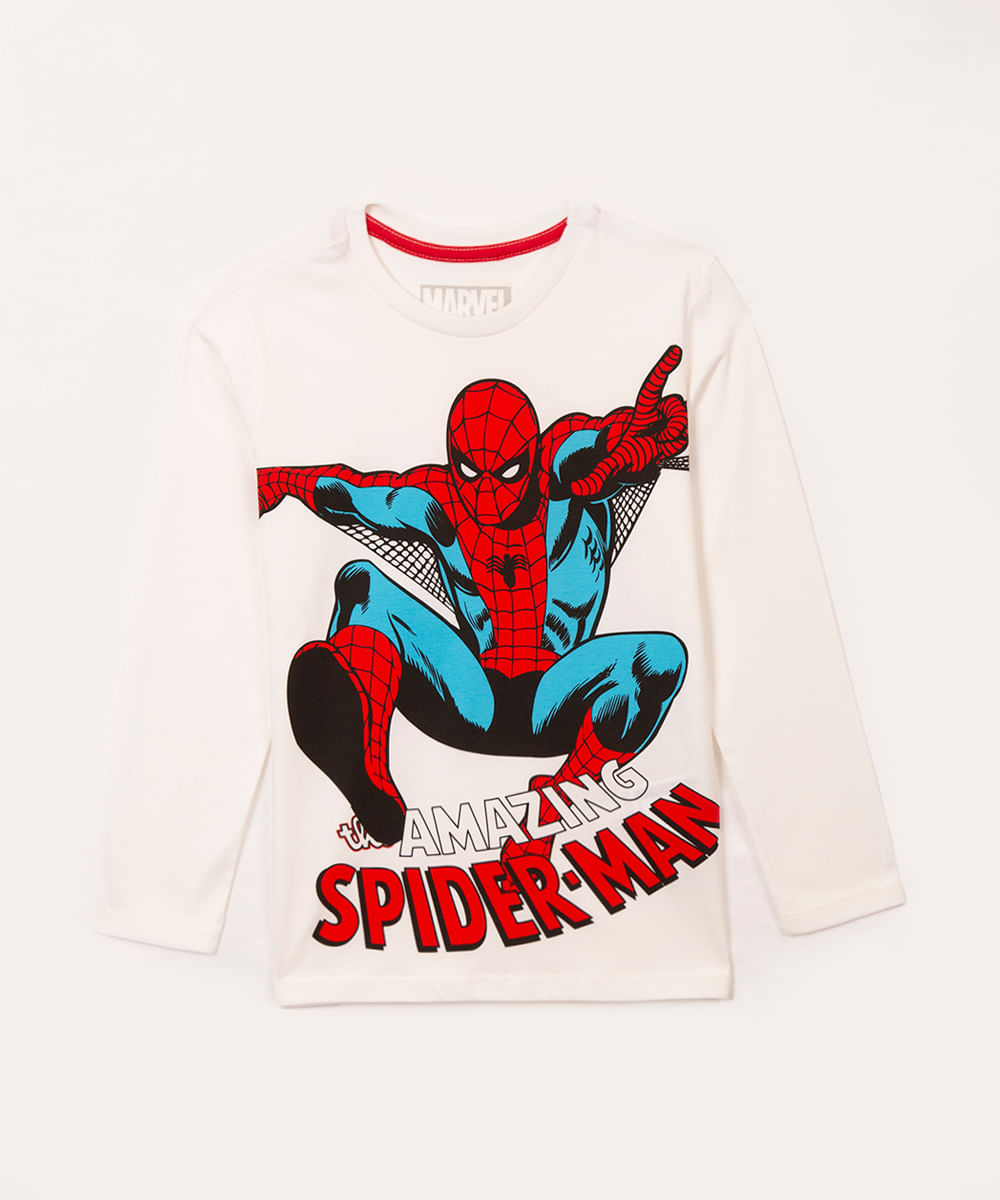 blusa de algodão infantil manga longa homem aranha branco
