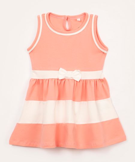 vestido infantil de algodão com laço rosa 0-3