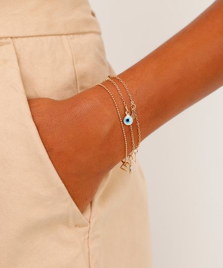 kit de 3 pulseiras folheadas olho grego dourado Unico kit de 3 pulseiras folheadas olho grego dourado Unico