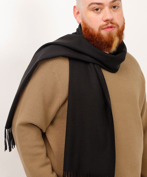 cachecol de tricot com franja preto UNICO