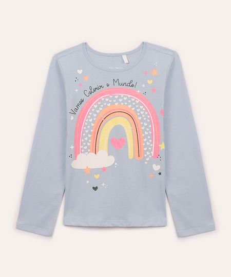 blusa de algodão infantil arco íris azul claro 10