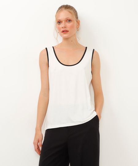 regata de viscose decote u bicolor off white P regata de viscose decote u bicolor off white P