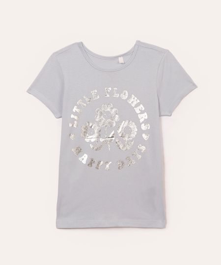 camiseta de algodão infantil little flowers azul claro 2