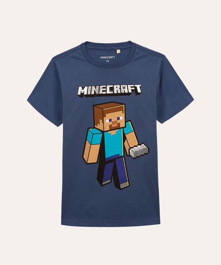 camiseta de algodão infantil minecraft azul 4