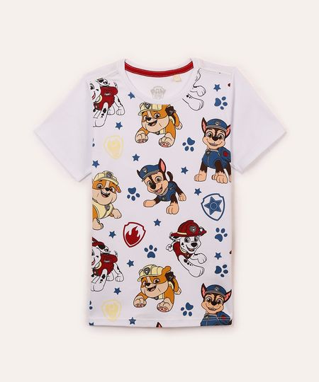 camiseta de algodão infantil patrulha canina branca 1