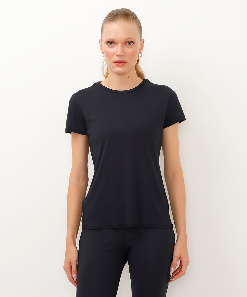 camiseta de poliamida manga curta esportiva ace preto