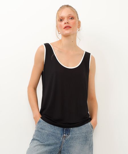 regata de viscose decote u bicolor preto GG regata de viscose decote u bicolor preto GG