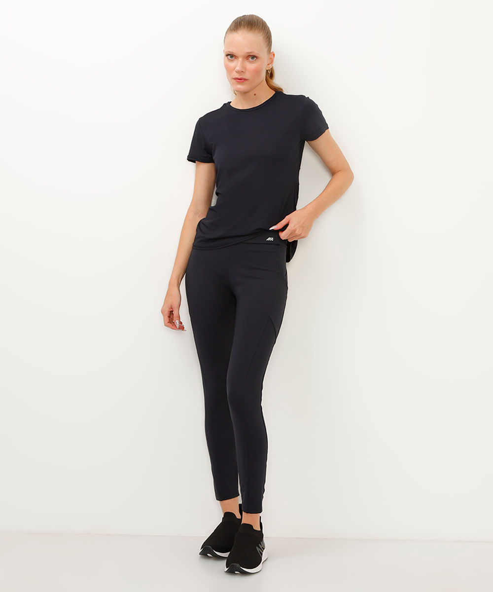 calça legging de poliamida com bolso esportiva ace preta