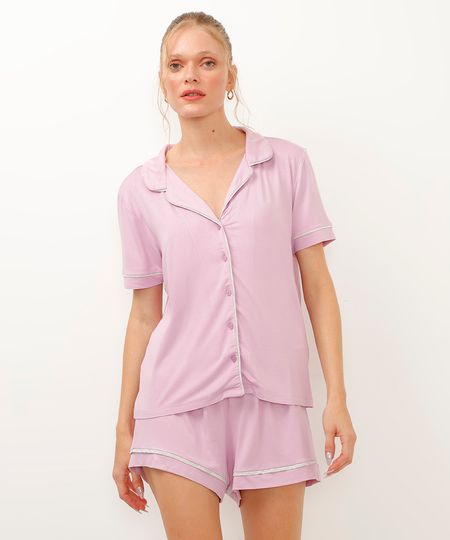 pijama americano de viscose manga curta lilás P