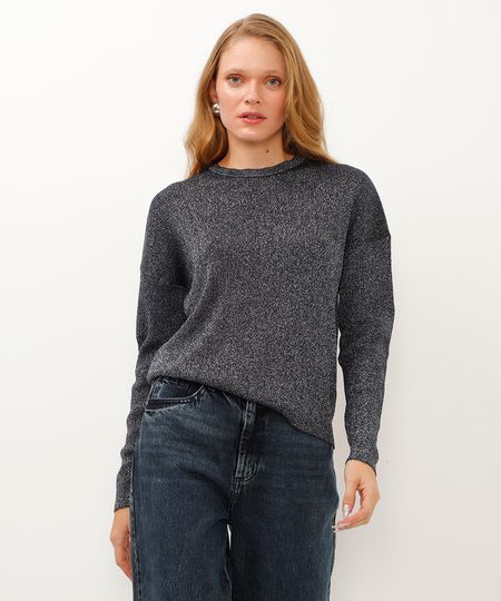 suéter de tricot manga longa com lurex azul PP