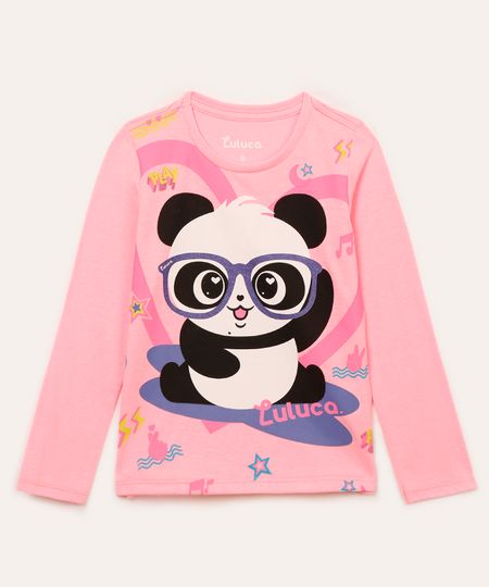 blusa infantil manga longa luluca rosa neon 12