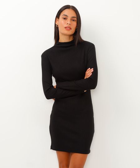 vestido de tricot curto gola alta preto PP vestido de tricot curto gola alta preto PP