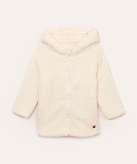 jaqueta de plush infantil com capuz off white 2