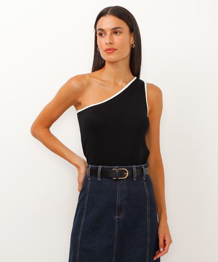 blusa de viscose assimétrica ombro único preto PP