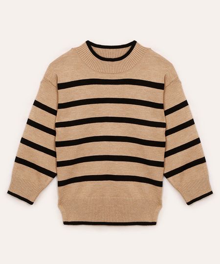 suéter de tricot infantil listrado bege claro 1
