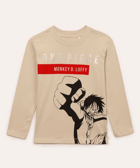 camiseta de algodão infantil one piece manga longa bege 4 camiseta de algodão infantil one piece manga longa bege 4