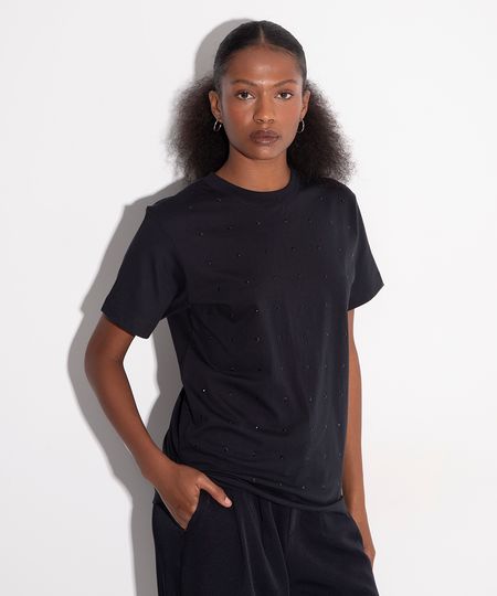 camiseta de algodão com brilhos mindset preto M