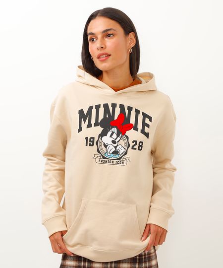 blusão de moletom com capuz minnie bege PP
