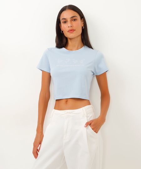 cropped de algodão peruano floral azul PP