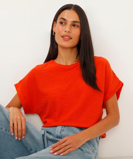 blusa texturizada manga curta laranja PP blusa texturizada manga curta laranja PP