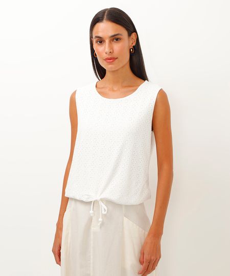 regata em laise decote redondo com amarração off white PP