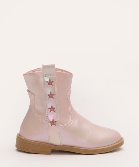 bota chelsea infantil holográfica com estrelas rosa 24