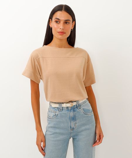 blusa com recorte manga curta bege PP