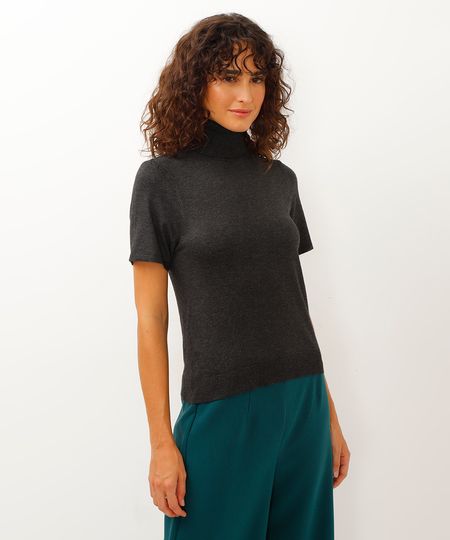 blusa tricot gola alta cinza PP