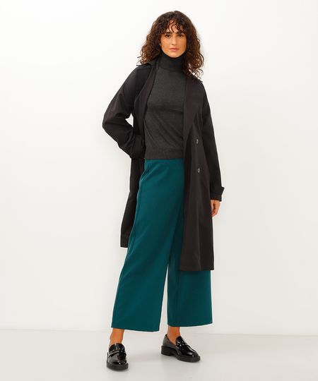 calça de alfaiataria wide leg cropped verde 48