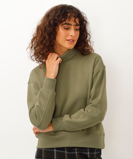 blusão de moletom gola alta canelada marrom - verde militar PP