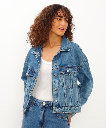jaqueta jeans com bolsos azul PP