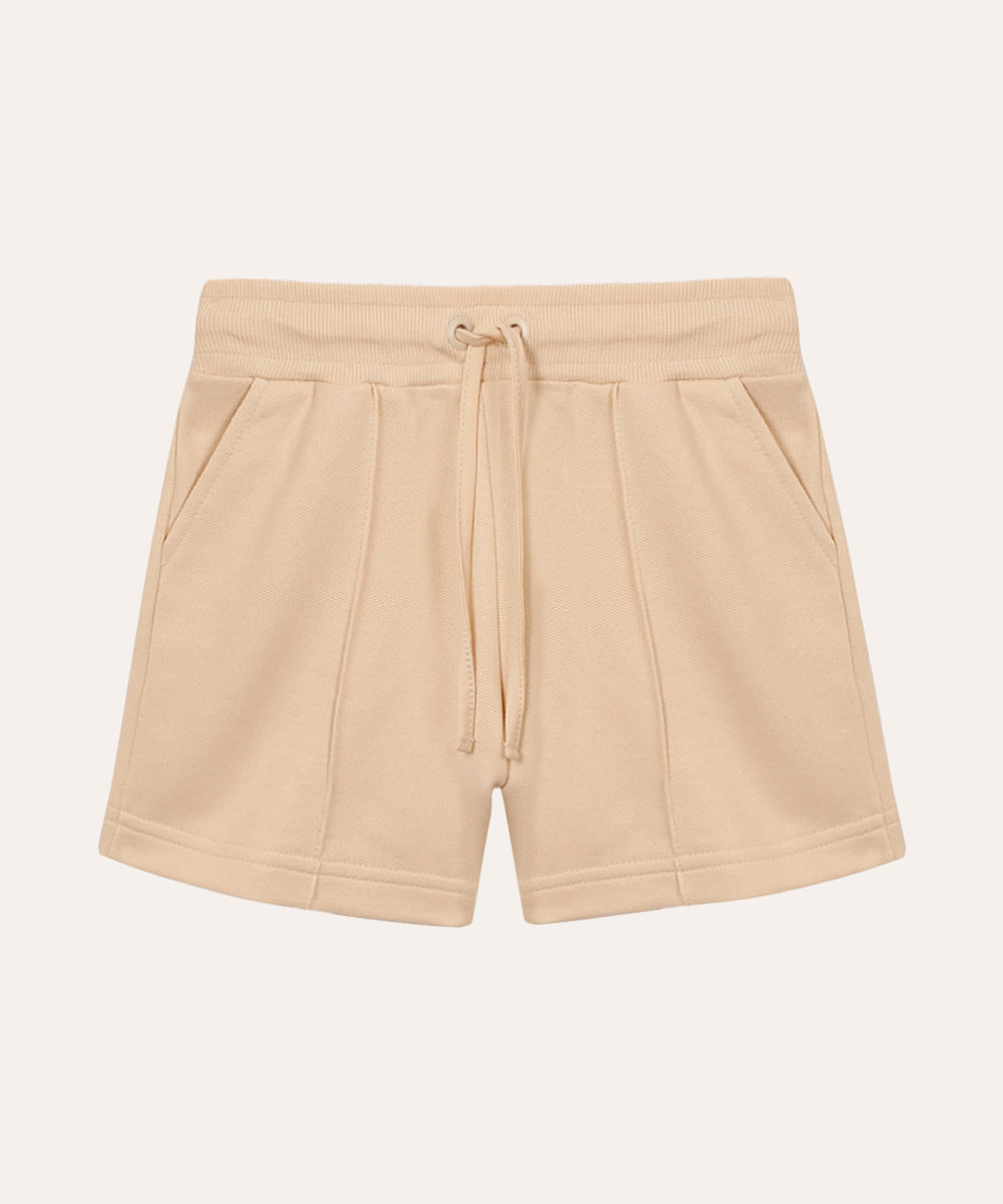 short de moletom infantil com nervura bege
