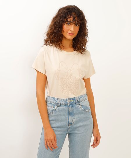 camiseta de algodão reta minnie bege P camiseta de algodão reta minnie bege P