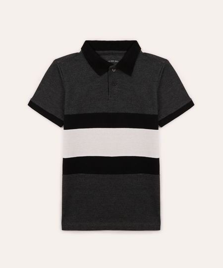 polo de algodão piquet infantil com listras azul 4