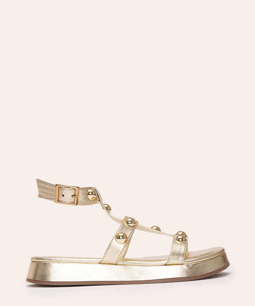 sandália flatform tachas via uno dourado