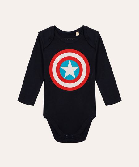 body de algodão infantil capitão américa azul marinho 3-6