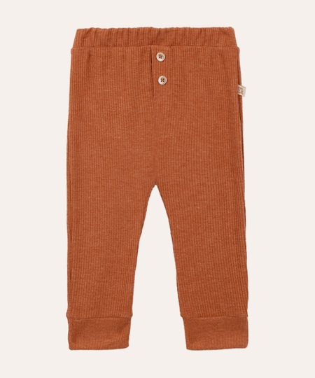calça jogger com botão infantil texturizada marrom 0-3
