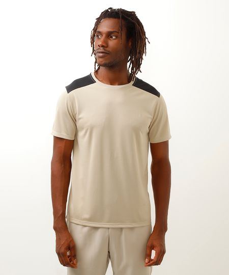 camiseta com recorte manga curta esportiva ace bege P