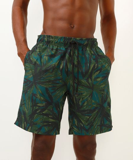 short cós elástico folhagem verde M short cós elástico folhagem verde M